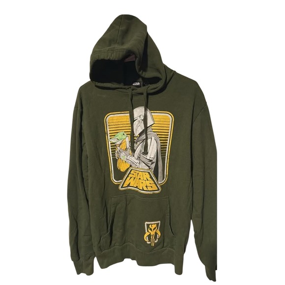 Star Wars Mandalorian Grogu Hoodie Green Graphic Print Sweatshirt - Picture 1 of 1